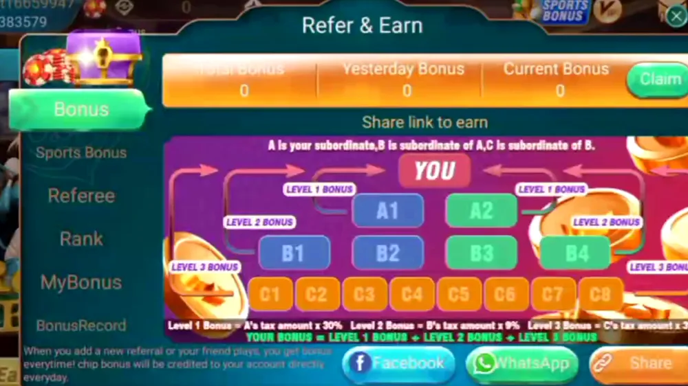 Rummy Gems Refer and Earn screen